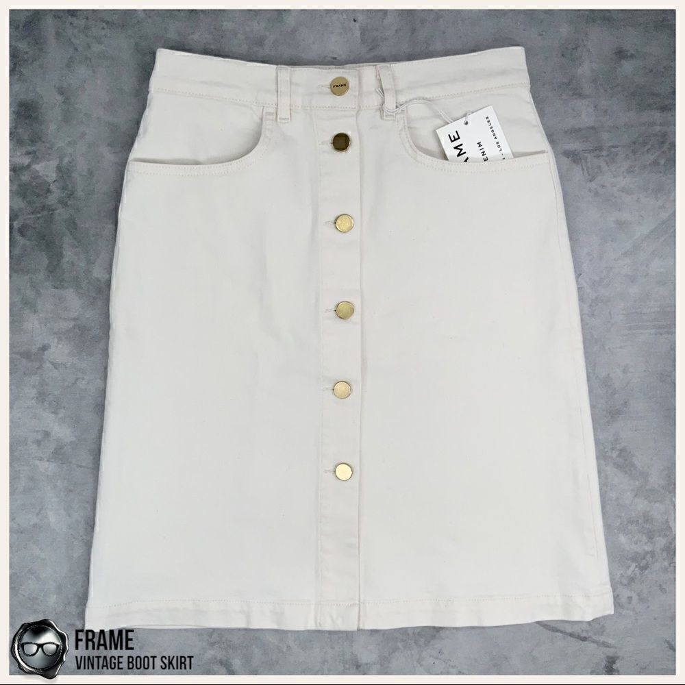 FRAME DENIM VINTAGE BOOT SKIRT NATURAL WHITE/ECRU WOMEN’S 26 SIZE 4 ABOVE KNEE